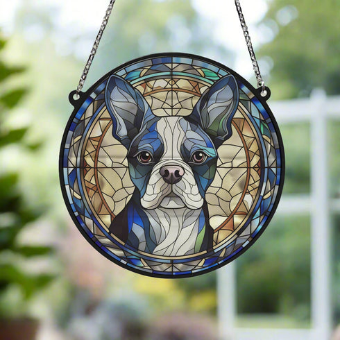 Boston Terrier Stained Glass Effect Suncatcher